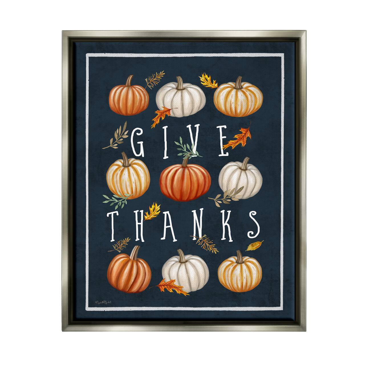 Stupell Industries Give Thanks Autumn Pumpkins Framed Floater Canvas Wall Art